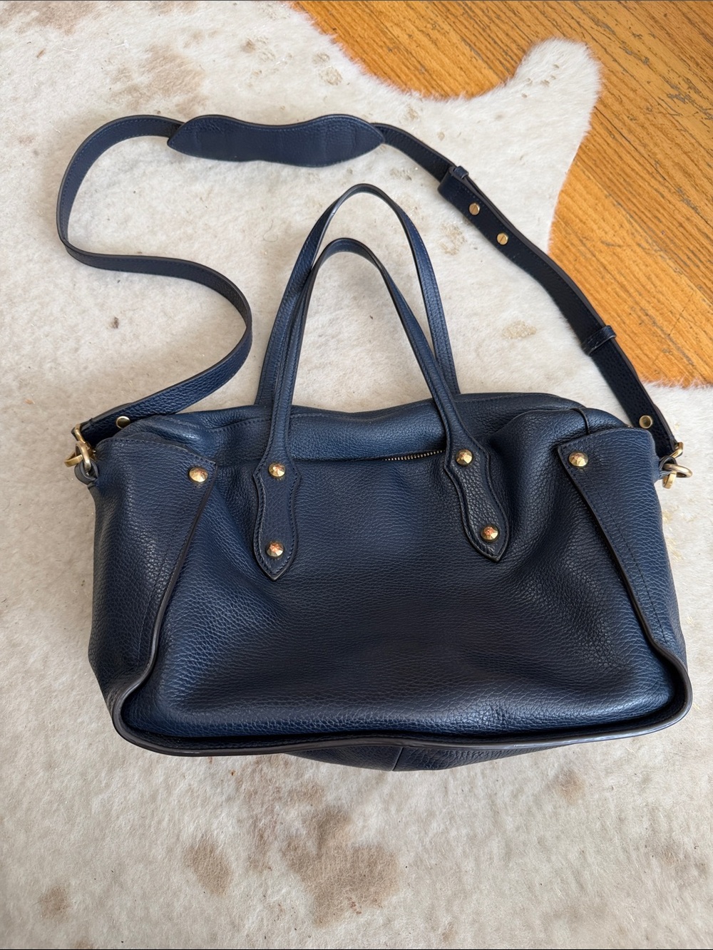 Annabel Ingall Navy Leather Satchel with Adjustable Strap